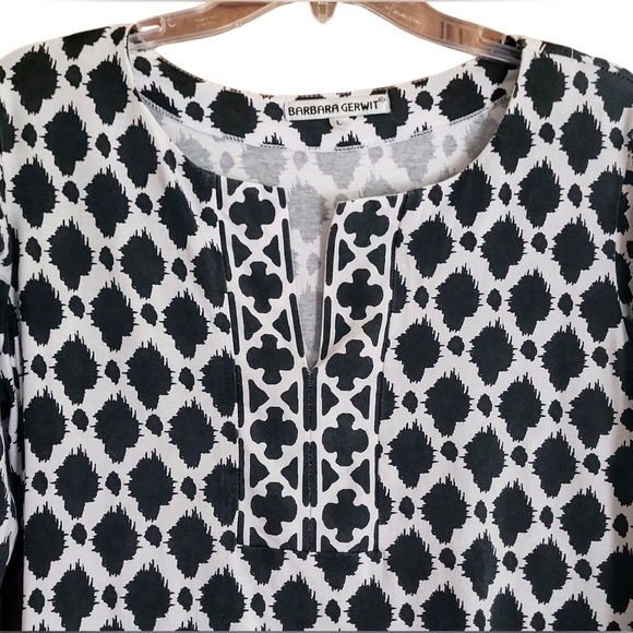 🐳2 FOR $10🐳 Barbara Gerwit Split Neck Geo Print Shift Dress - Picture 1 of 11